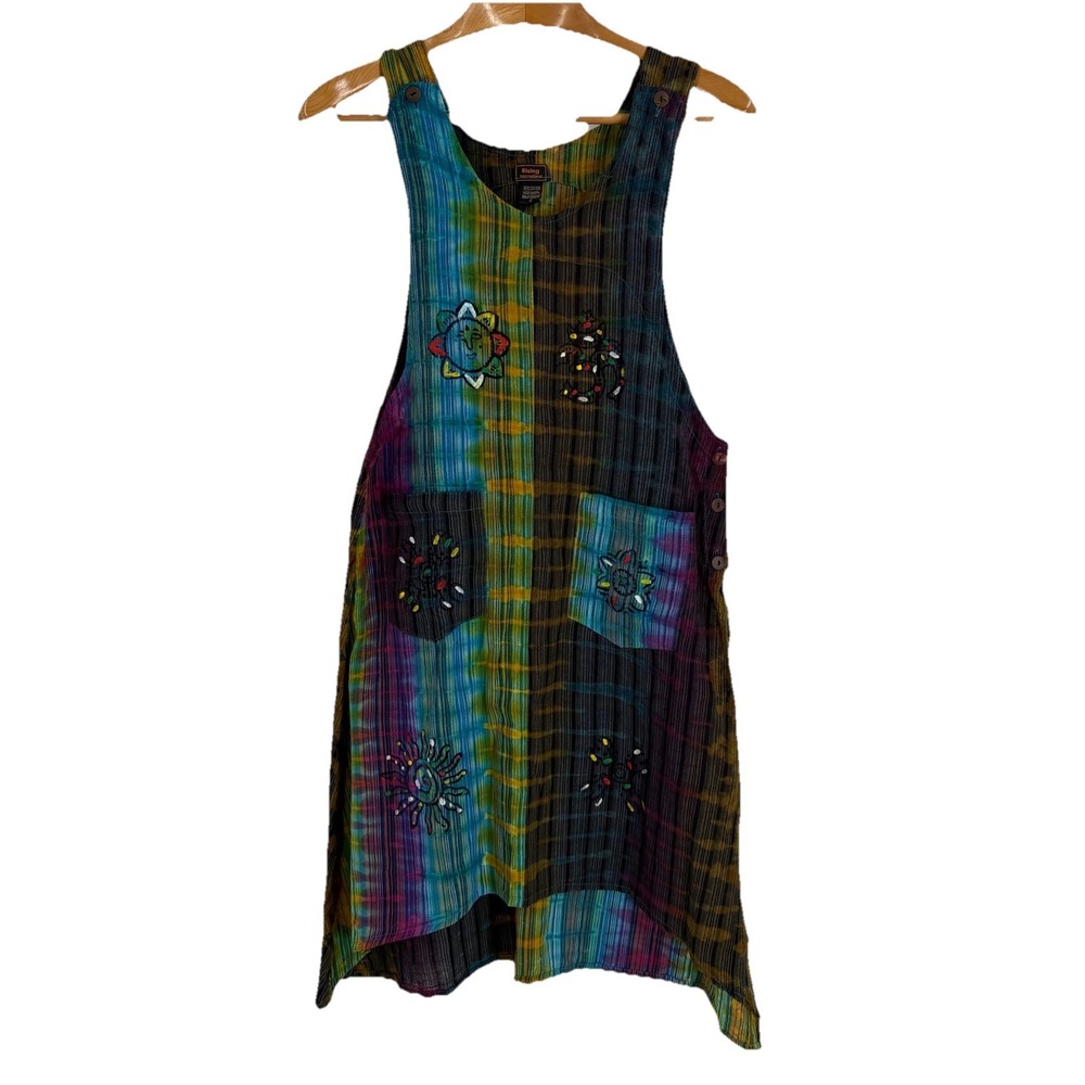 Rising International Womens Midi Dress‎ S Hand Painted Art to Wear Boho Hippie
